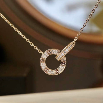 [Kismet Jewels ]LOVE 7.6MM NECKLACE ROSE GOLD AND SILVER  FULL DIAMOND
