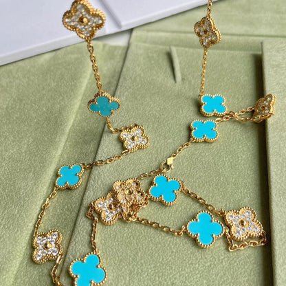 [Kismet Jewels ]CLOVER 20 MOTIFS TURQUOISE DIAMOND NECKLACE