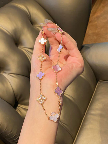 [Kismet Jewels ]CLOVER 10 MOTIFS DIAMOND PINK MOP NECKLACE