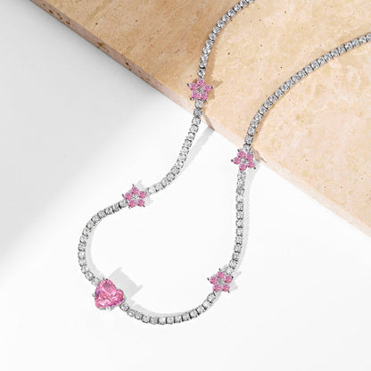 [Kismet Jewels ]Dazzling Pink Heart Flower Necklace
