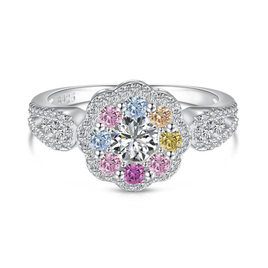 [Kismet Jewels ]Delicate Colorful Round Cut Flower Shape Wedding Ring
