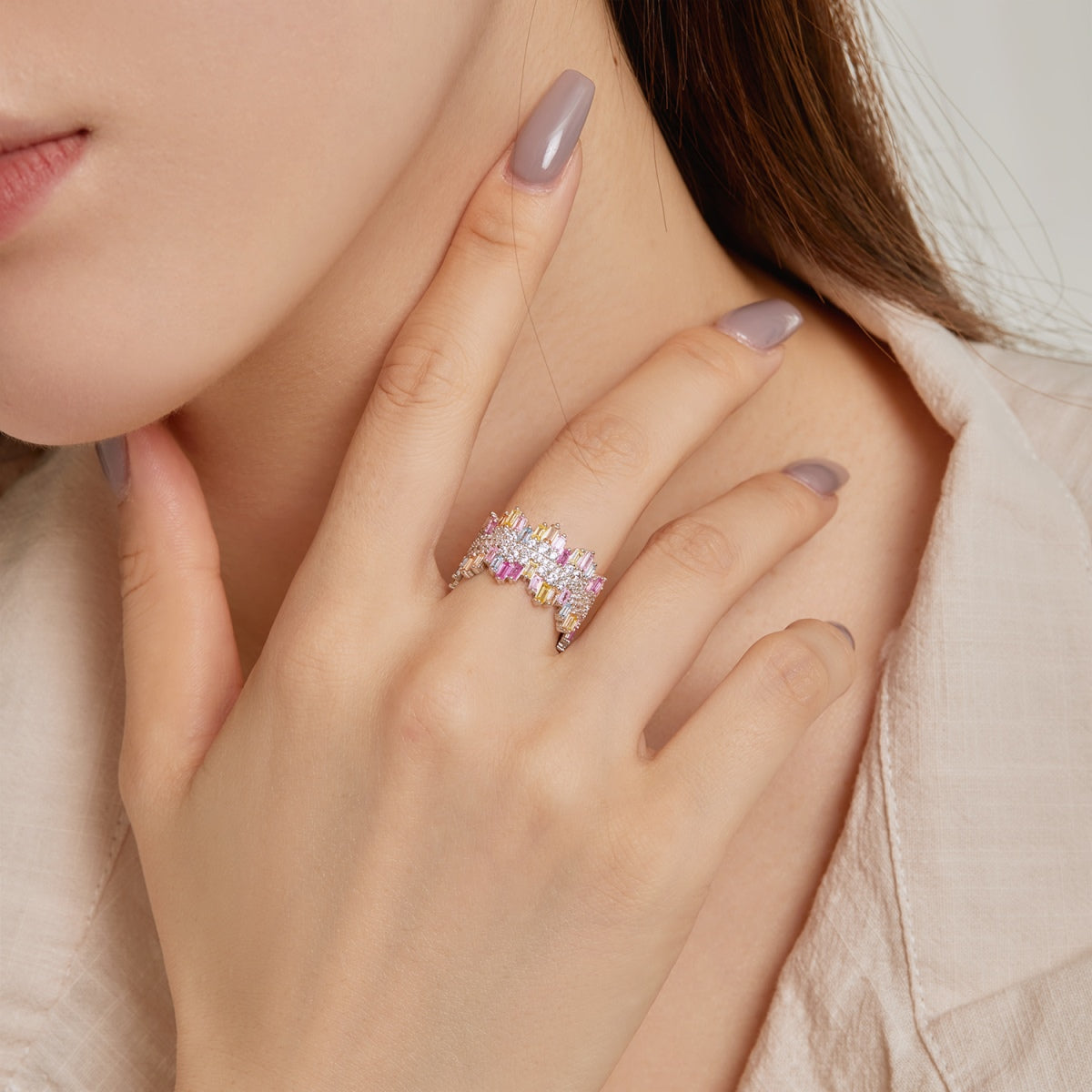[Kismet Jewels ]Luxurious Colorful Radiant Cut Daily Ring