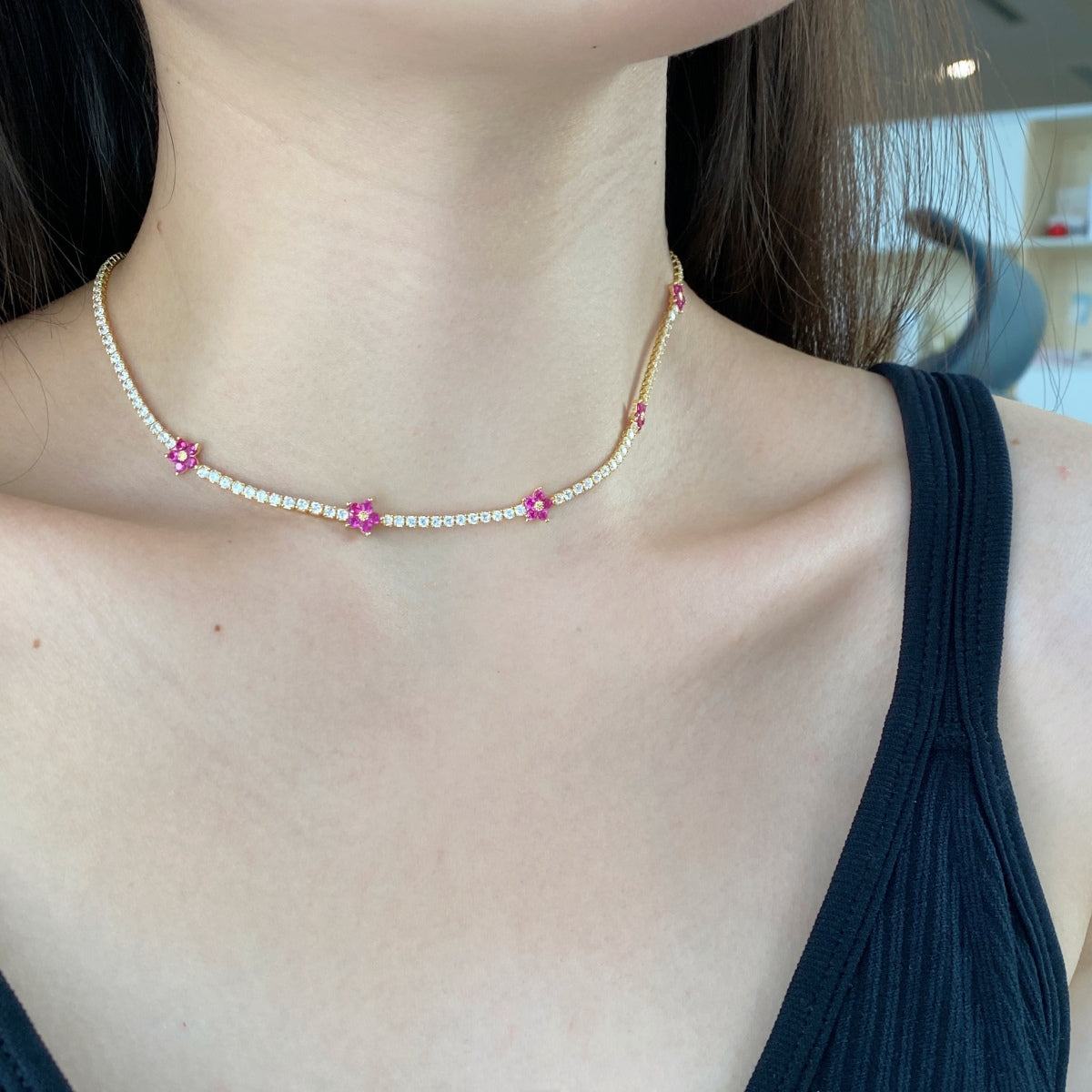 [Kismet Jewels ]Luxurious Colorful Flower Tennis Necklace