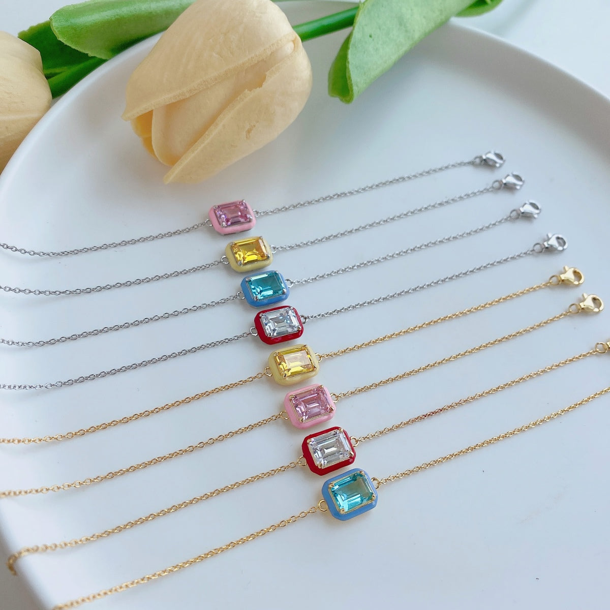 [Kismet Jewels ]2.0 Carat Sparkling Colorful Emerald Cut Daily Bracelet