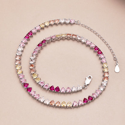 [Kismet Jewels ]Sparkling Colorful Full Heart Tennis Necklace