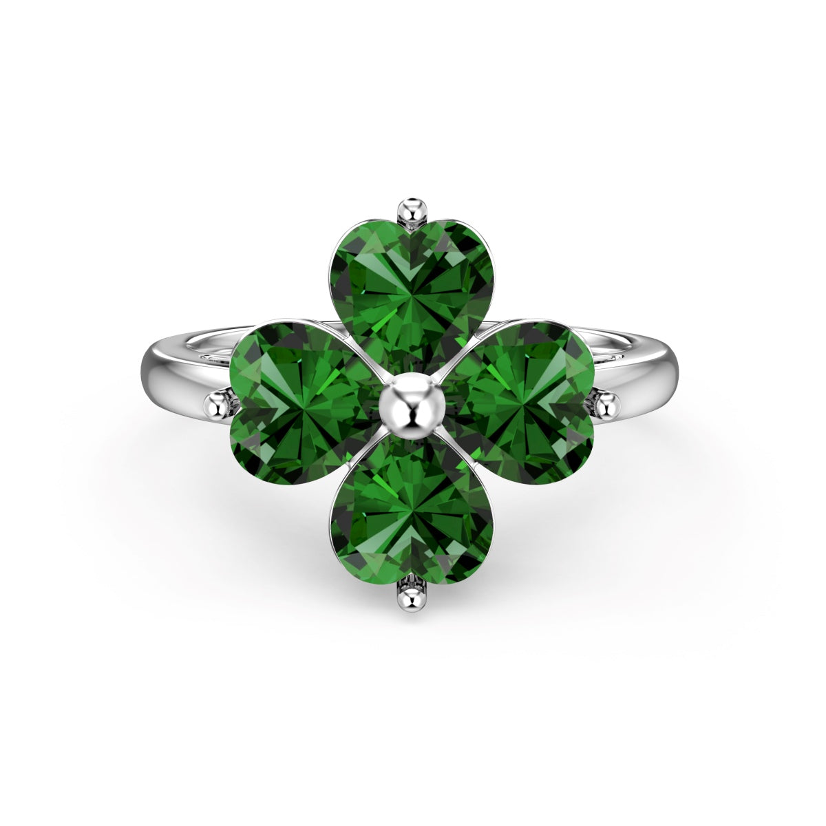 [Kismet Jewels ]Heart-shaped Four-Leaf Clover Ball Ring
