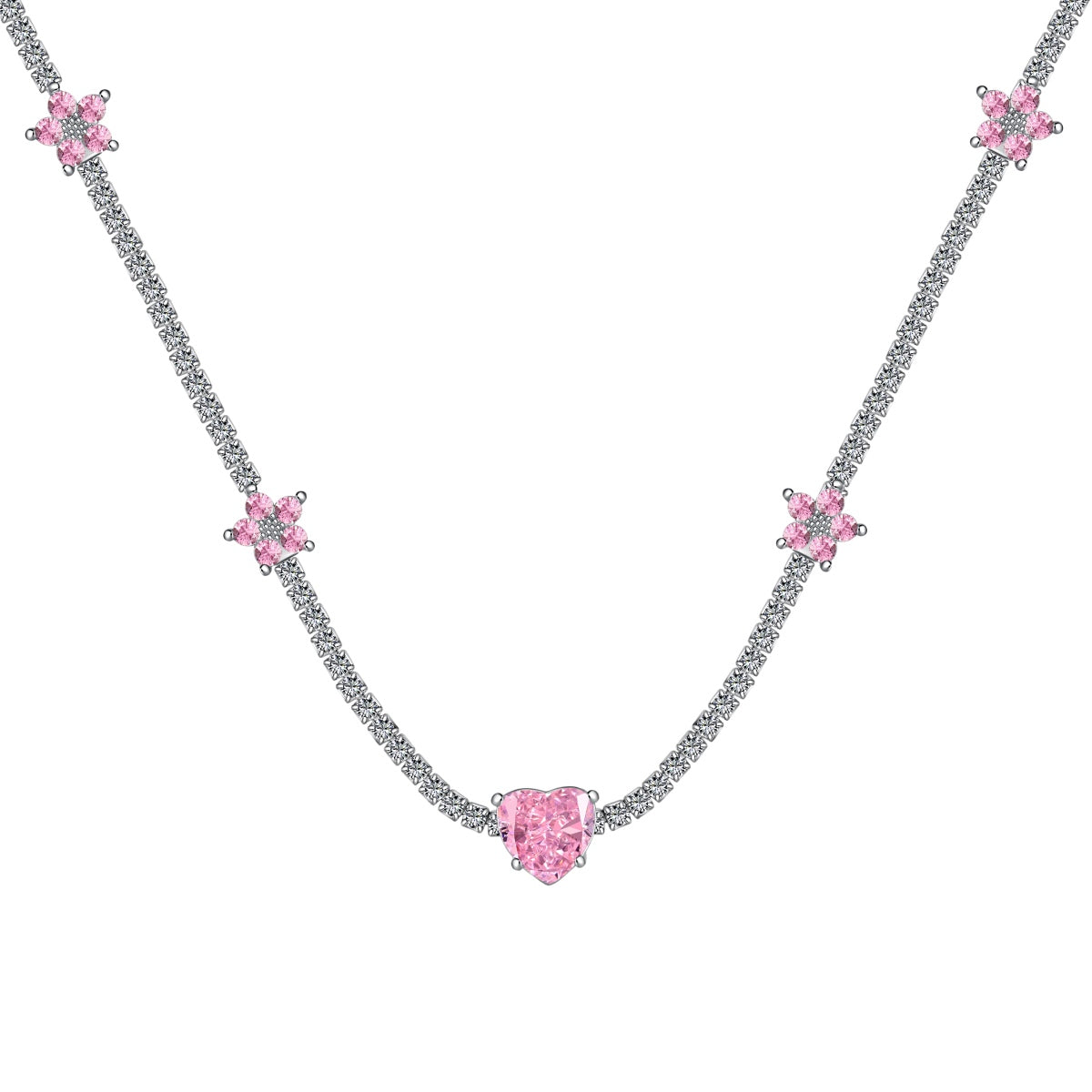 [Kismet Jewels ]Dazzling Pink Heart Flower Necklace