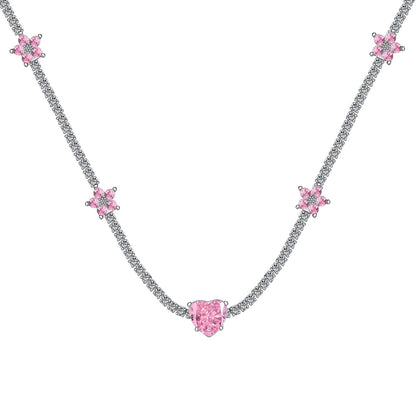 [Kismet Jewels ]Dazzling Pink Heart Flower Necklace