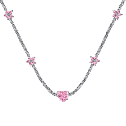 [Kismet Jewels ]Dazzling Pink Heart Flower Necklace
