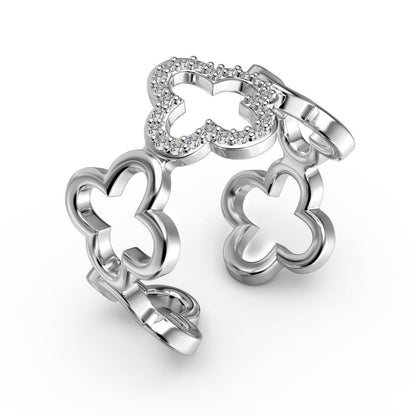 [Kismet Jewels ]Hollow Design Four-Leaf Clover Flower Shape Ring
