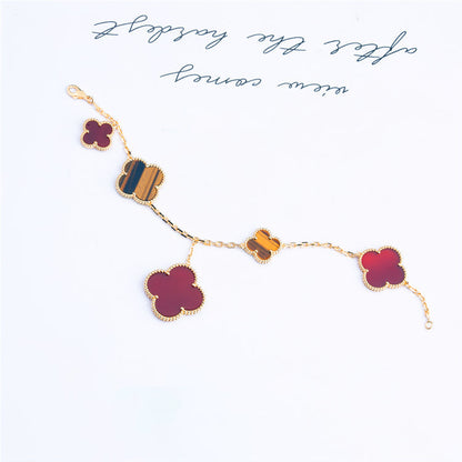 [Kismet Jewels ]CLOVER BRACELET 5 MOTIFS CARNELIAN TIGER EYE