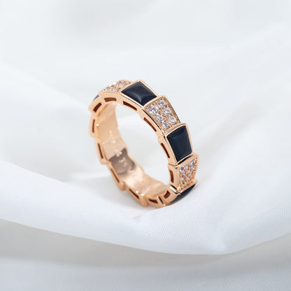 [Kismet Jewels ]SERPENTI RING PINK GOLD BLACK MOP DIAMOND PAVED 4MM
