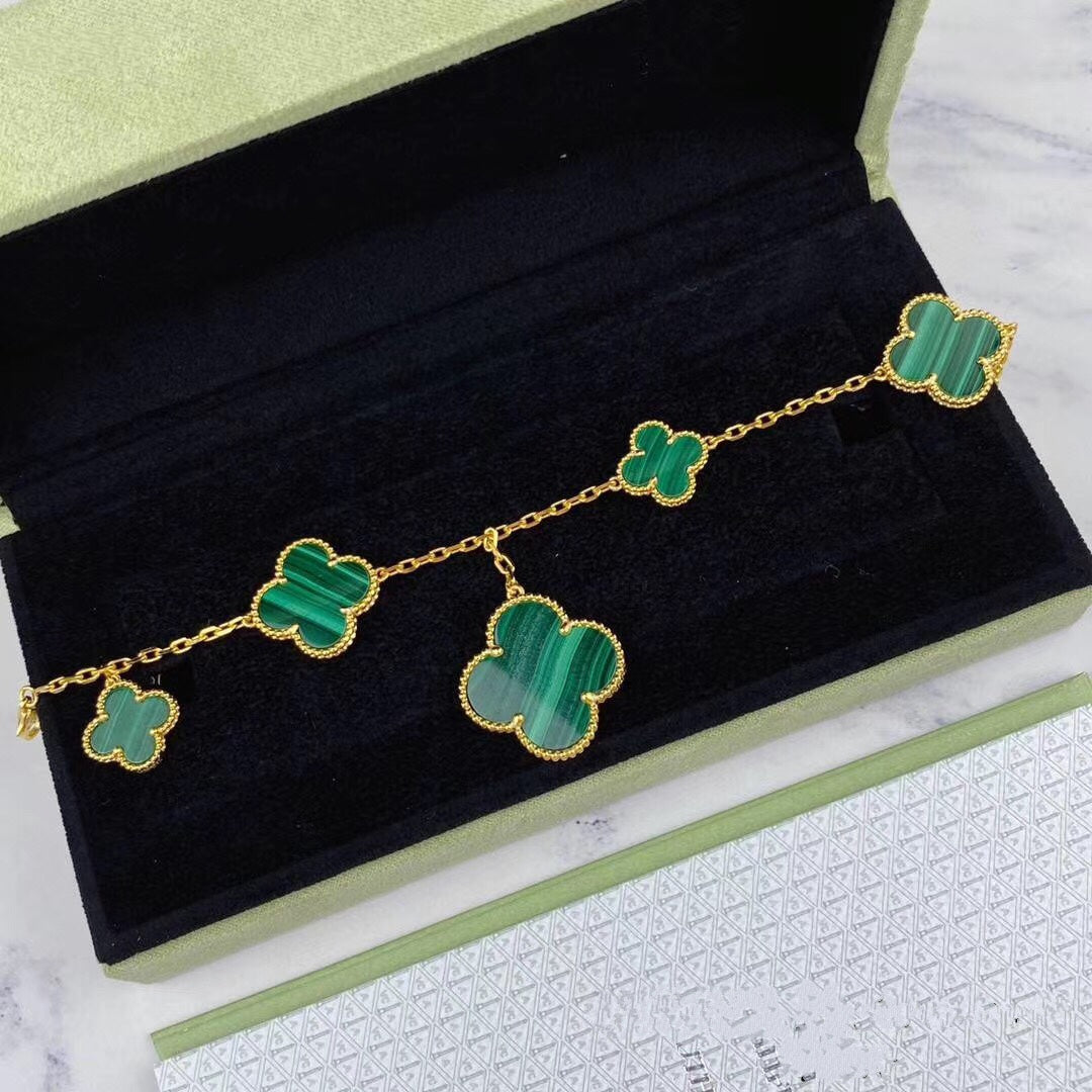 [Kismet Jewels ]MAGIC CLOVER MALACHITE GOLD BRACELET 5 MOTIFS