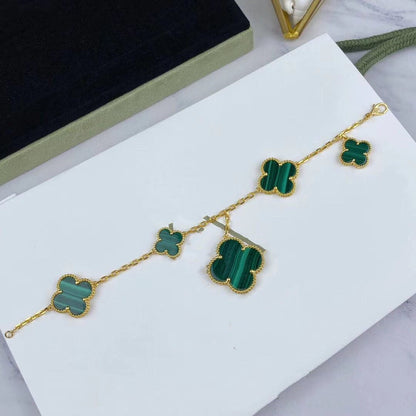 [Kismet Jewels ]MAGIC CLOVER MALACHITE GOLD BRACELET 5 MOTIFS