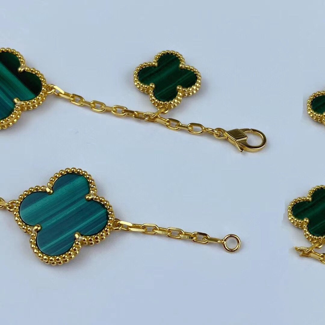 [Kismet Jewels ]MAGIC CLOVER MALACHITE GOLD BRACELET 5 MOTIFS