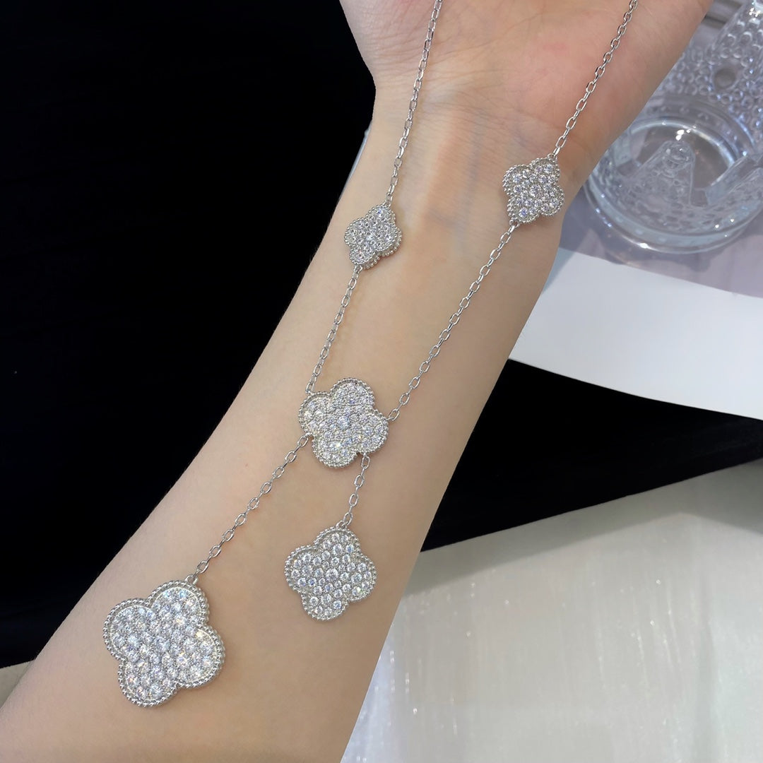 [Kismet Jewels ]CLOVER 5 MOTIFS SILVER DIAMONDS NECKLACE