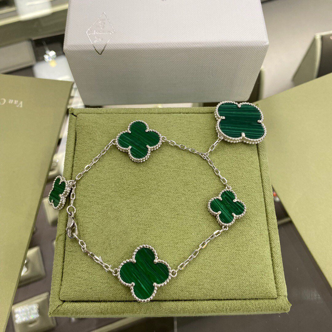 [Kismet Jewels ]CLOVER 5 MOTIFS SIVLER MALACHITE BRACELET