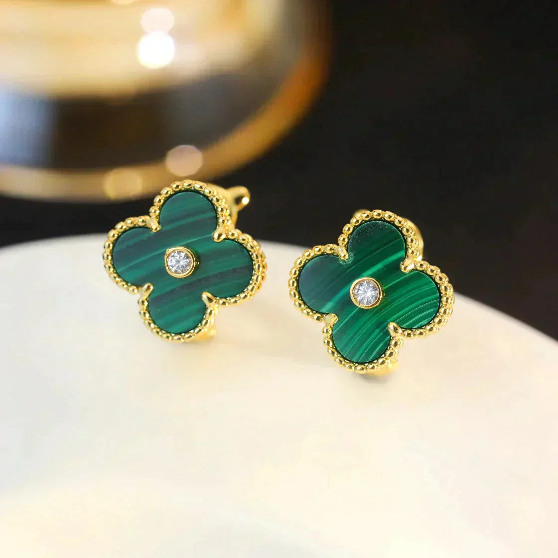 [Kismet Jewels ]CLOVER MEDIUM 1 MOTIFS MALACHITE DIAMOND EARRINGS