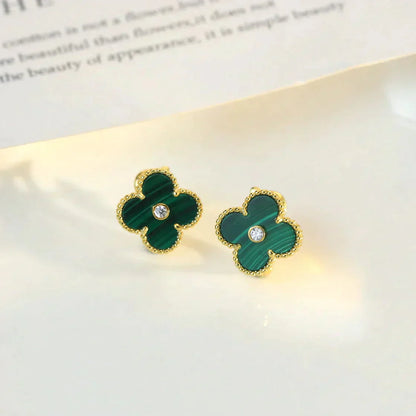 [Kismet Jewels ]CLOVER MEDIUM 1 MOTIFS MALACHITE DIAMOND EARRINGS