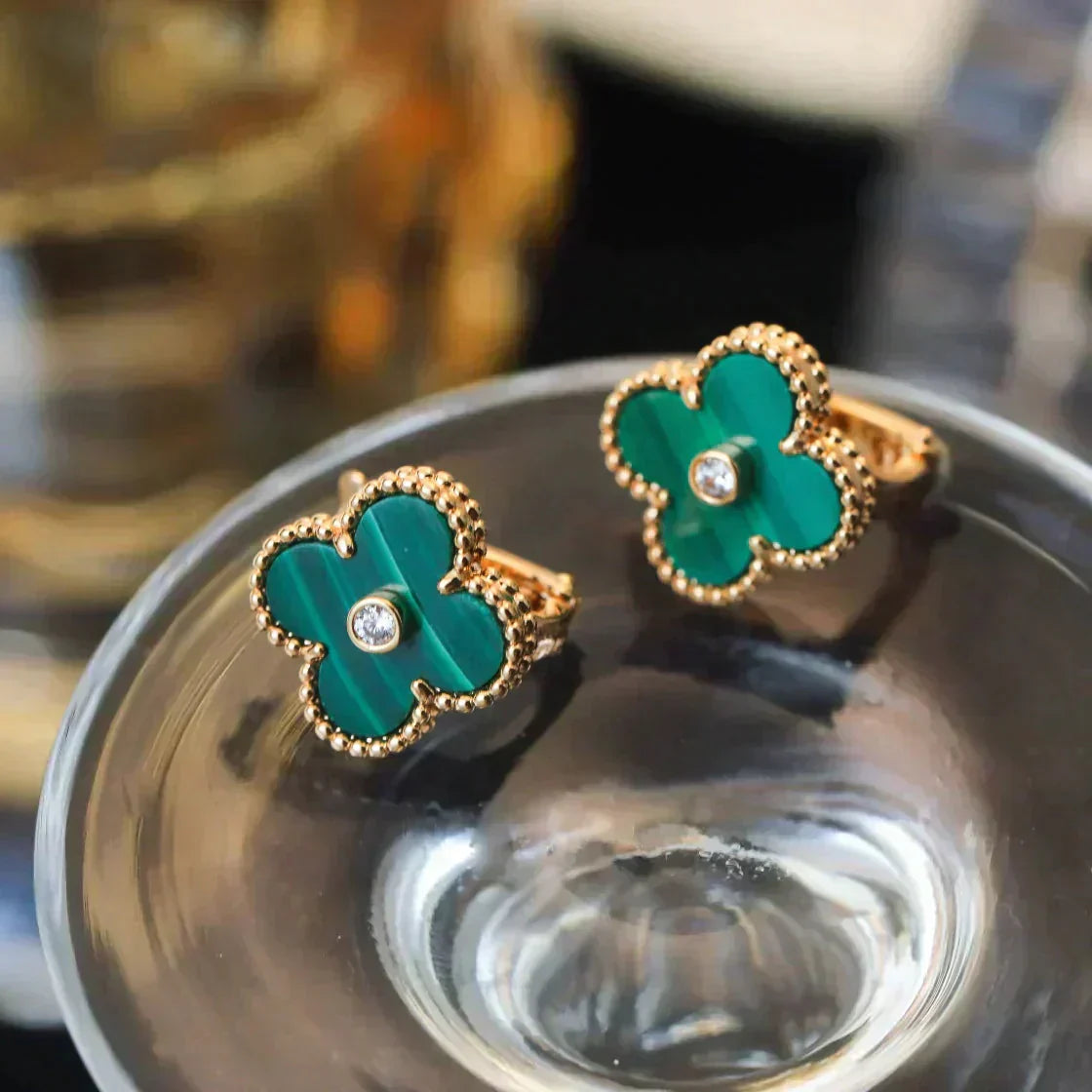 [Kismet Jewels ]CLOVER MEDIUM 1 MOTIFS MALACHITE DIAMOND EARRINGS