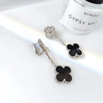 [Kismet Jewels ]CLOVER 2 MOTIFS  DIAMOND ONYX EARRINGS SILVER