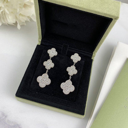 [Kismet Jewels ]CLOVER 3 MOTIF DIAMOND SILVER DROP EARRINGS
