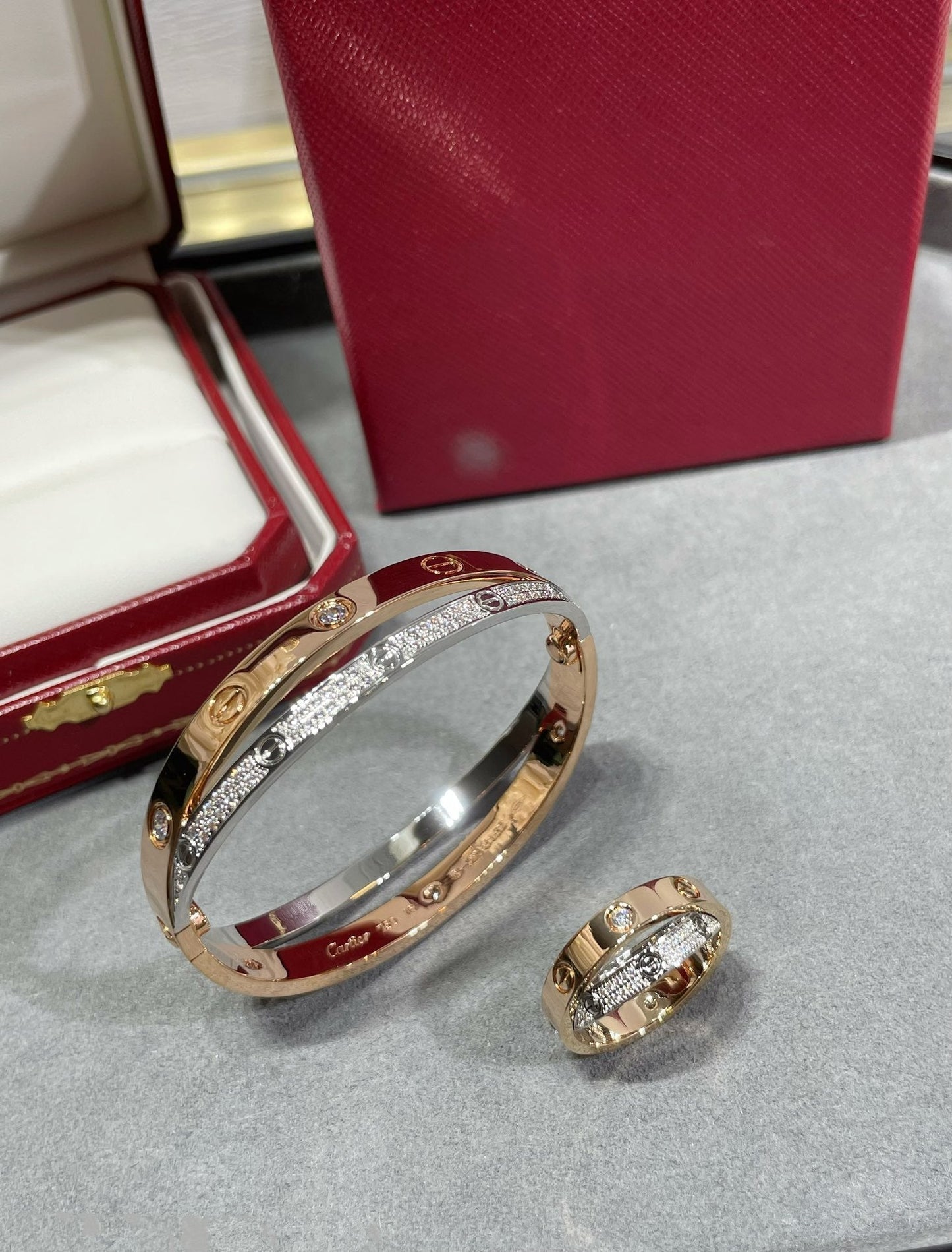 [Kismet Jewels ]LOVE PINK GOLD SILVER DIAMOND DOUBLE RING