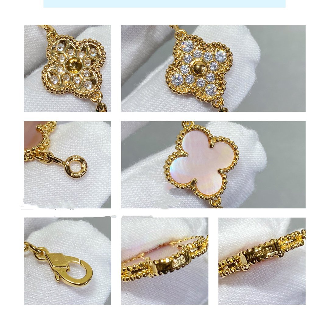 [Kismet Jewels ]CLOVER 5 MOTIF DIAMOND PINK MOP PINK GOLD BRACELET