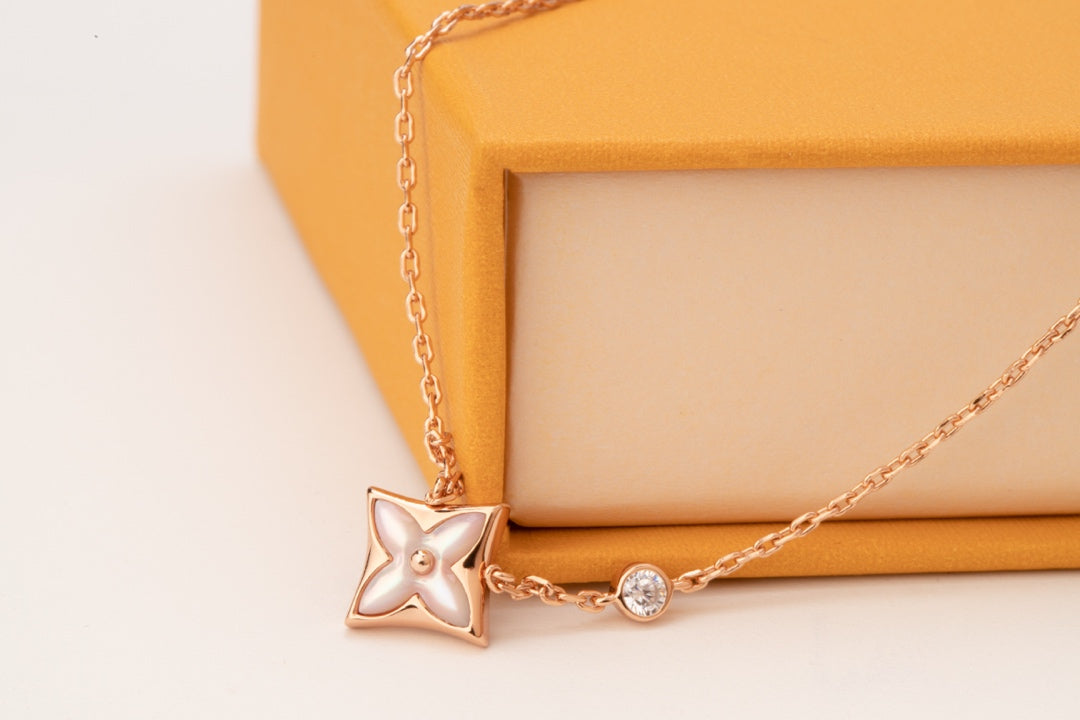 [Kismet Jewels ]STAR PINK MOP 1 DIAMOND PINK GOLD NECKLACE