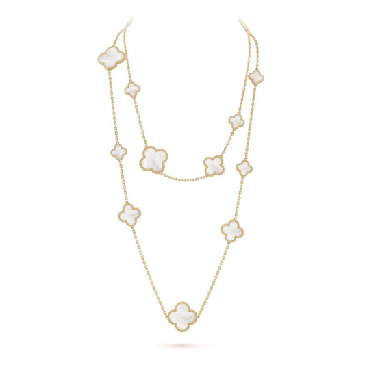 [Kismet Jewels ]CLOVER 16 MOTIF WHITE MOP GOLD NECKLACE