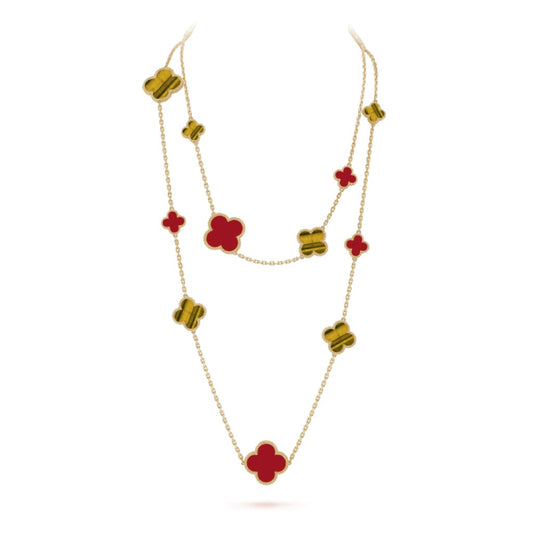 [Kismet Jewels ]CLOVER 16 MOTIF CARNELIAN TIGER EYE ROSE GOLD NECKLACE
