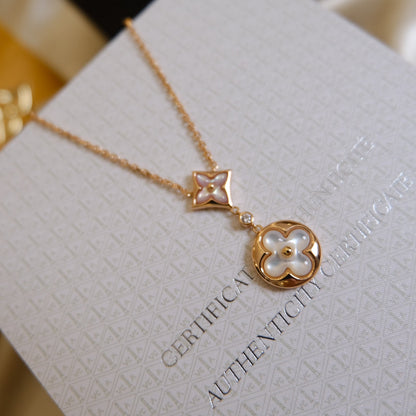 [Kismet Jewels ]STAR AND SUN WHITE MOP 2 MOTIF PINK GOLD NECKLACE