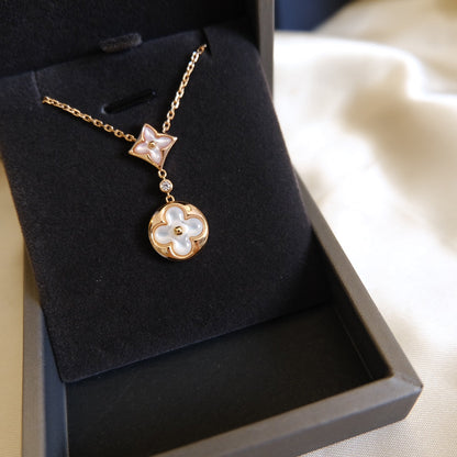 [Kismet Jewels ]STAR AND SUN WHITE MOP 2 MOTIF PINK GOLD NECKLACE