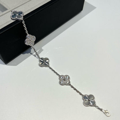 [Kismet Jewels ]CLOVER 5 MOTIF SILVER DIAMOND BRACELET