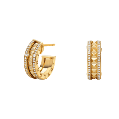 [Kismet Jewels ]ZERO 1 ROCK GOLD EARRINGS WITH STUDDED SPIRAL AND PAVED DIAMONDS