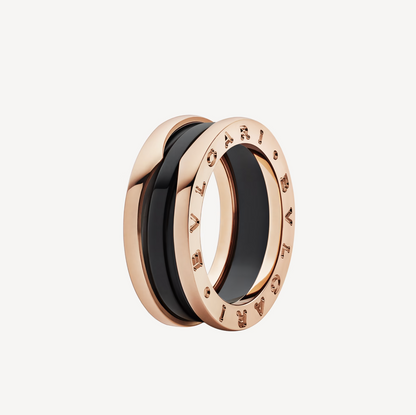 [Kismet Jewels ]ZERO 1 TWO-BAND LOOPS AND BLACK CERAMIC PINK GOLD RING