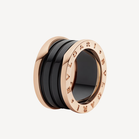 [Kismet Jewels ]ZERO 1 FOUR-BAND LOOPS AND BLACK CERAMIC SPIRAL PINK GOLD RING