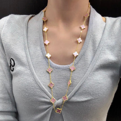 [Kismet Jewels ]CLOVER 20 MOTIFS PINK MOP NECKLACE