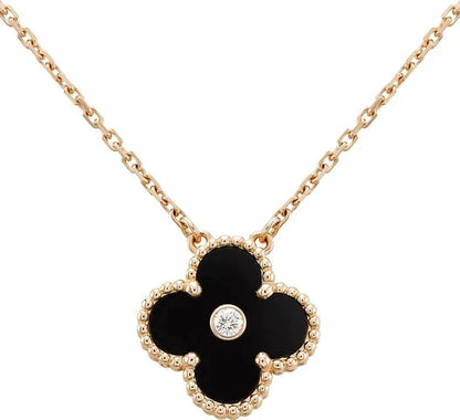 [Kismet Jewels ]CLOVER 15MM DIAMOND ONYX NECKLACE