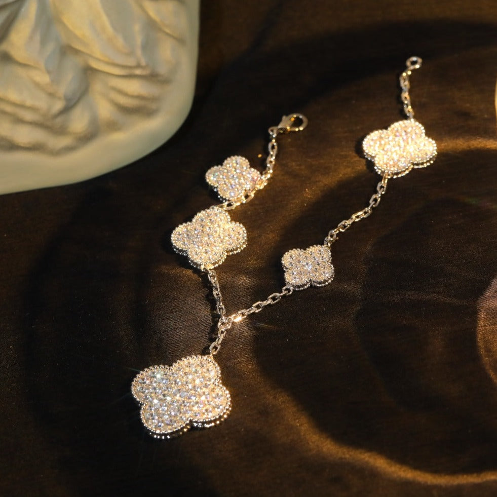 [Kismet Jewels ]CLOVER BRACELET 5 MOTIF SILVER DIAMOND PAVED