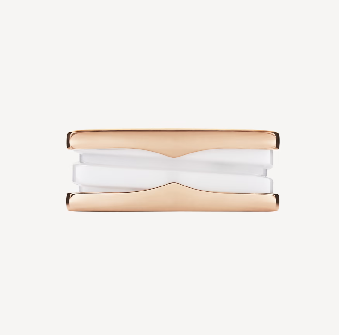 [Kismet Jewels ]ZERO 1 TWO-BAND LOOPS AND WHITE CERAMIC SPIRAL PINK GOLD RING