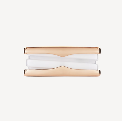 [Kismet Jewels ]ZERO 1 TWO-BAND LOOPS AND WHITE CERAMIC SPIRAL PINK GOLD RING