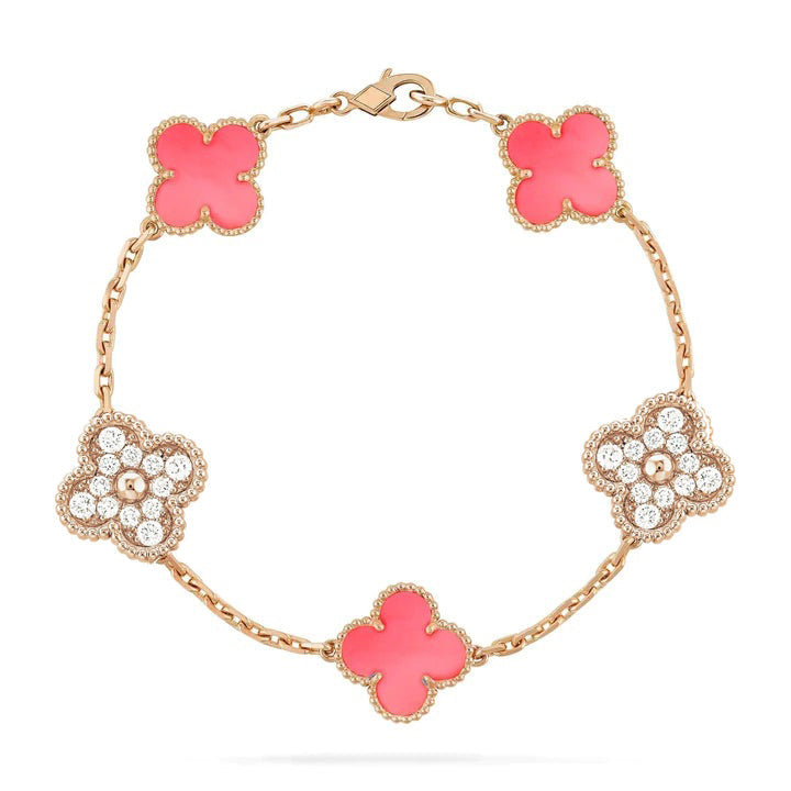 [Kismet Jewels ]CLOVER 5 MOTIF DIAMOND PINK MOP PINK GOLD BRACELET
