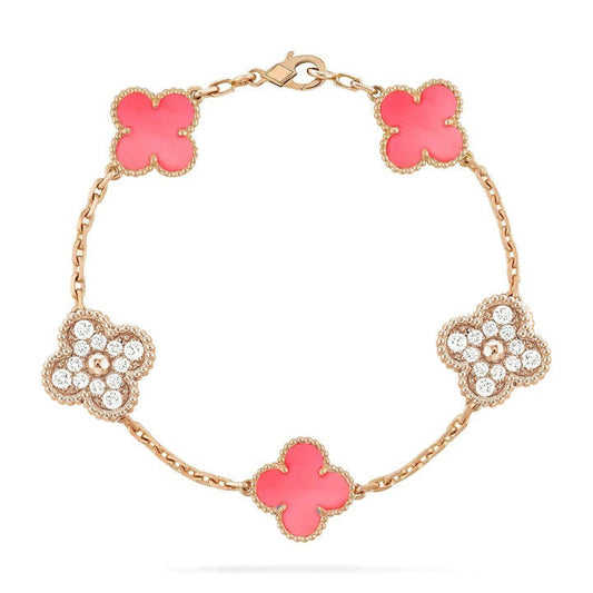 [Kismet Jewels ]CLOVER 5 MOTIF DIAMOND PINK MOP PINK GOLD BRACELET
