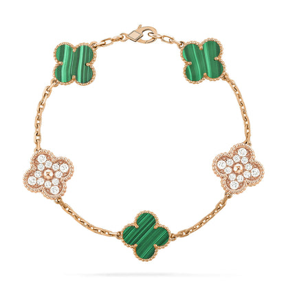 [Kismet Jewels ]CLOVER  5 MOTIF MALACHITE DIAMOND BRACELET