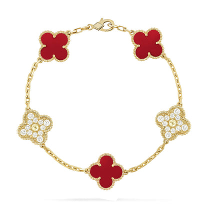 [Kismet Jewels ]CLOVER 5 MOTIFS CARNELIAN DIAMOND BRACELET