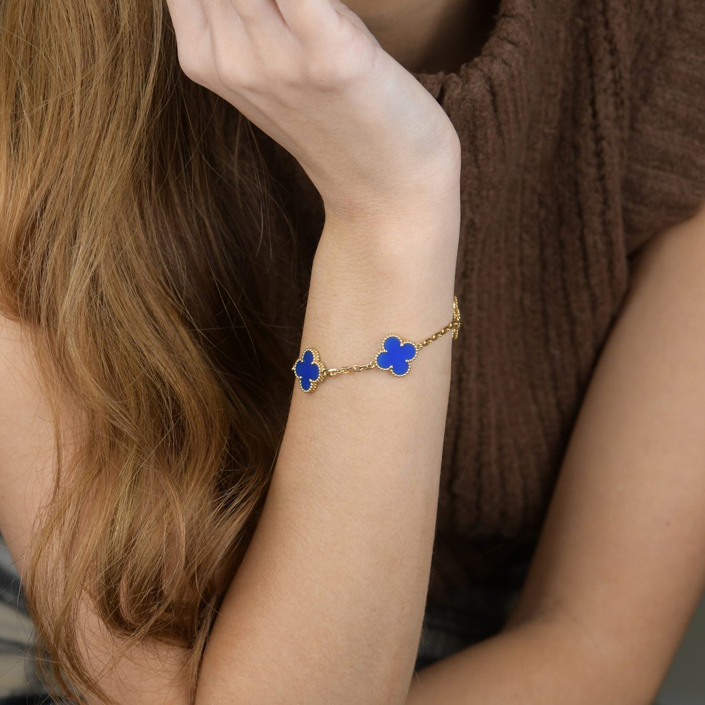 [Kismet Jewels ]CLOVER 5 MOTIFS BLUE AGATE BRACELET