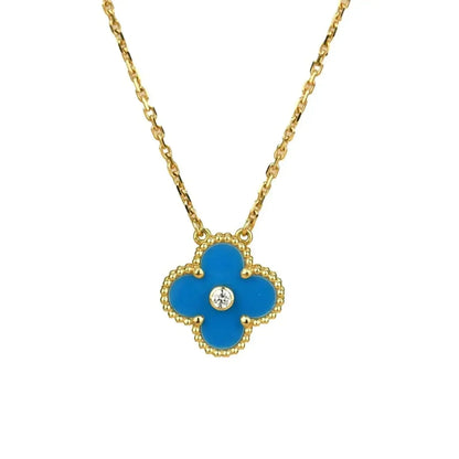 [Kismet Jewels ]CLOVER 15MM DIAMOND AND BLUE AGATE NECKLACE