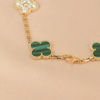 [Kismet Jewels ]CLOVER  5 MOTIF MALACHITE DIAMOND BRACELET