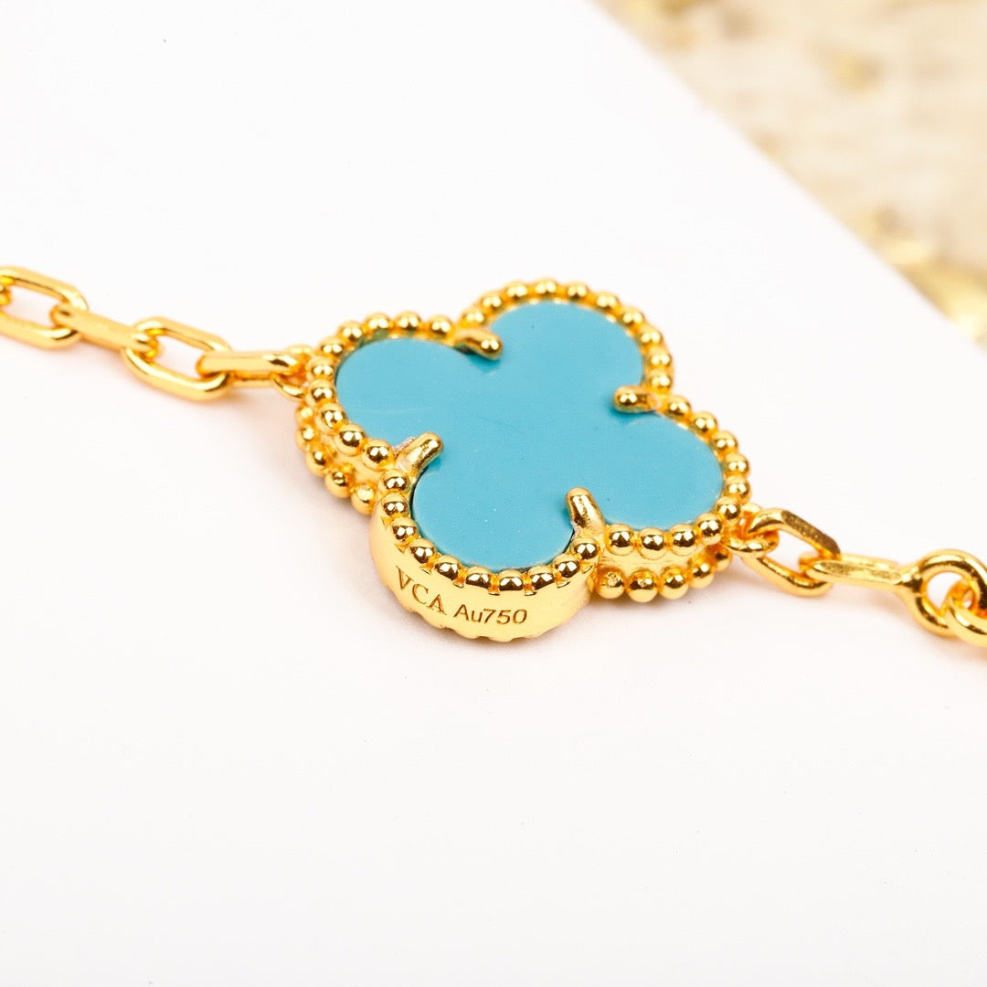 [Kismet Jewels ]CLOVER 5 MOTIF TURQUOISE DIAMOND GOLD BRACELET